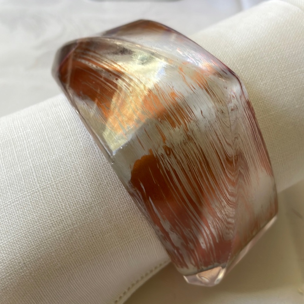 Large Lucite Wide Square Bangle Bracelet Clear Wi… - image 2